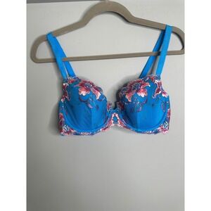 Soma Blue Floral Embroidered Mesh Unlined Underwire Bra 36C